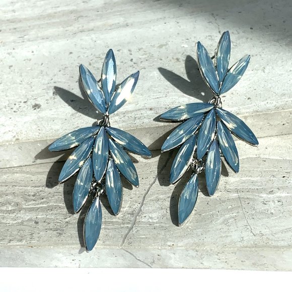 NEW ~ Anthropologie Blue Opal Embellished double drop Earrings - Picture 2 of 9